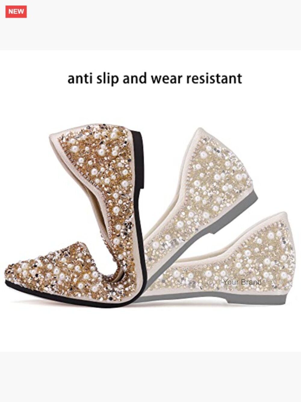 Rhinestone Pointed Toe Flats Memory Foam Insole Wedding Work Dance Ballet Flats - Picture 4 of 7